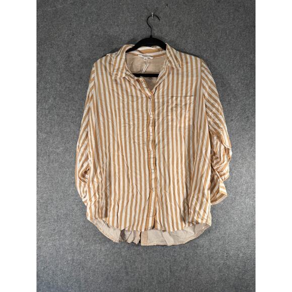 Jane & Delancey Blouse Women XL Brown Striped Button‎ Front Relaxed Preppy - Picture 1 of 7